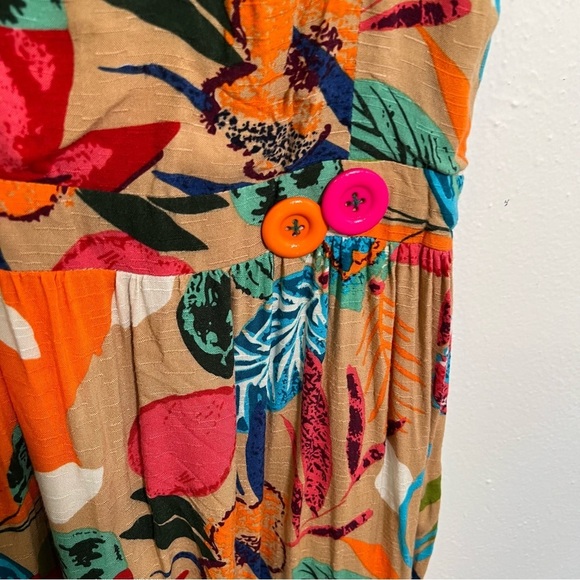 Sleeveless Fit & Flare Dress Tan Multicolor Floral - Picture 4 of 7